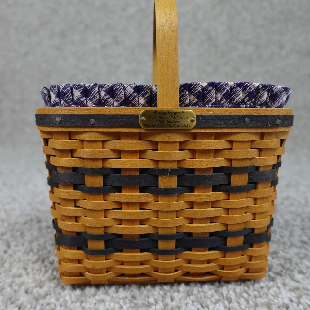 Longaberger 2000 JW Collection Miniature Bread & Milk Basket Set with Box Liner